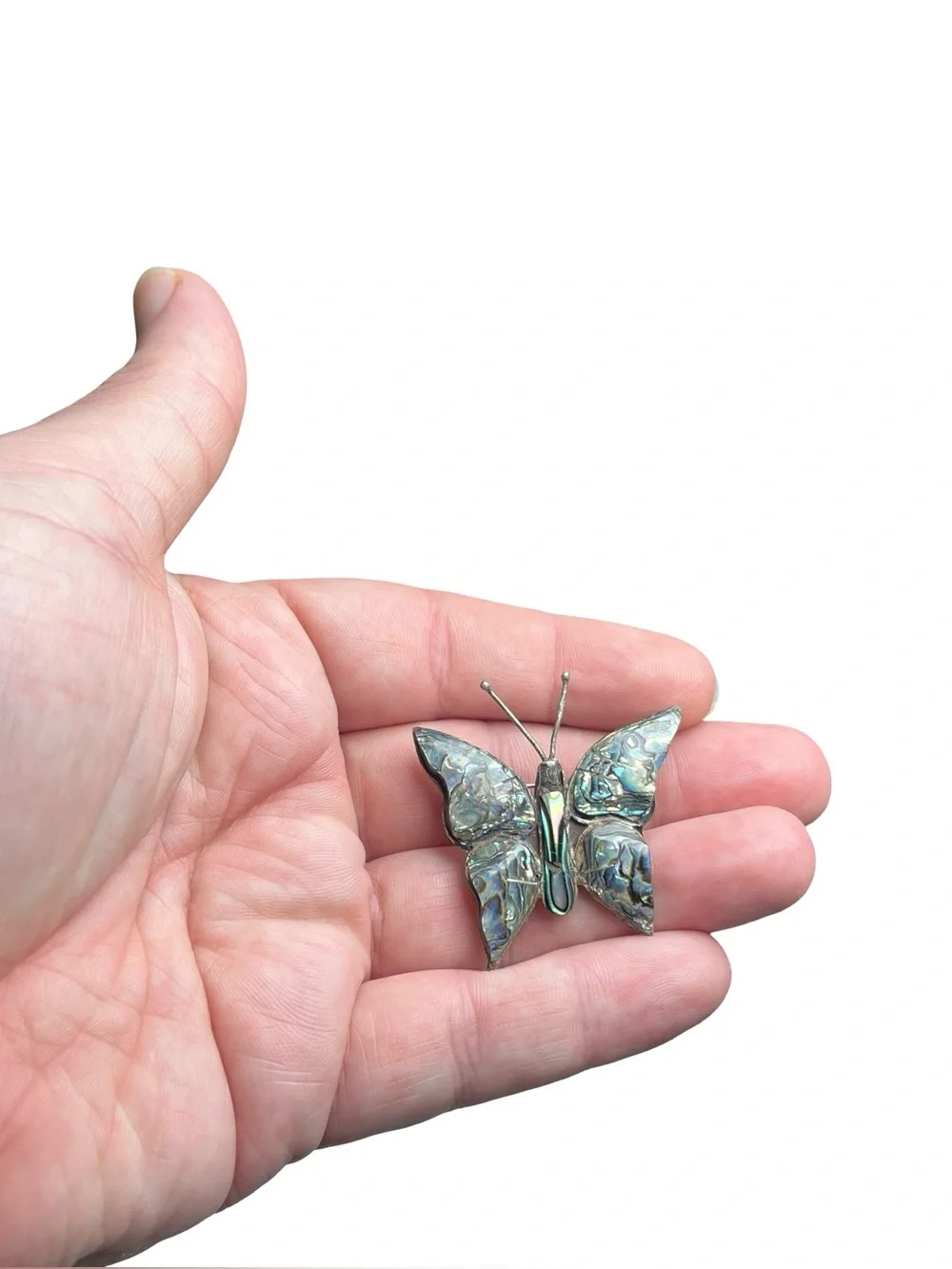 Vtg Signed SJB Taxco Mexico 925 Sterling Silvr Abalone Butterfly Brooch Pin 5.8g